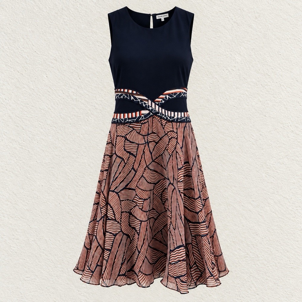 Diane Von Furstenberg DVF Rosalie Silk Fit & Flare Dress Mixed Print Size 12 NEW